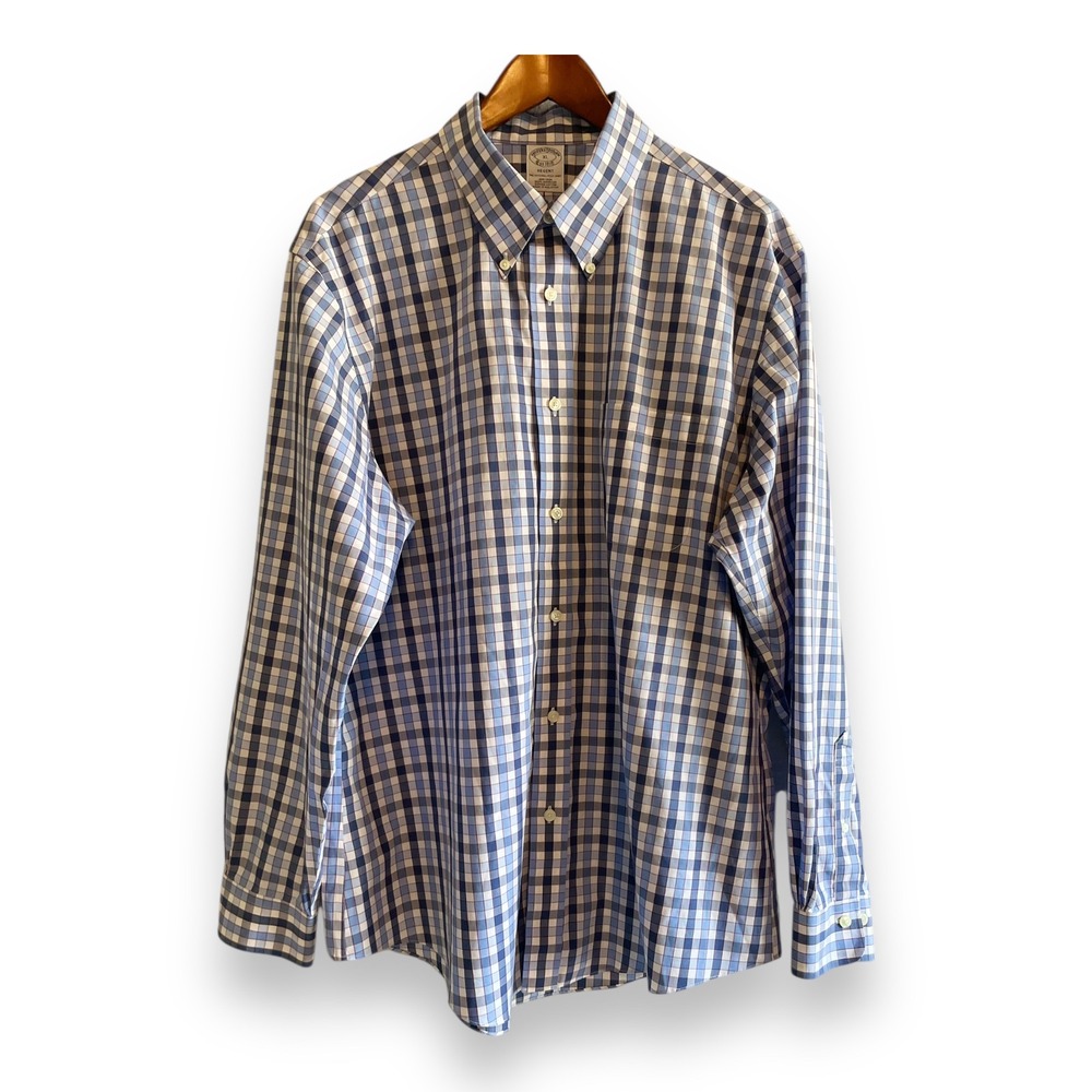 Brooks Brothers Regent Non-Iron Supima Cotton Blue Check Dress Shirt Mens XL